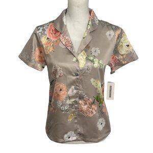 Flora Nikrooz Floral Print Short Sleeve Button Down Loungewear Top NWT